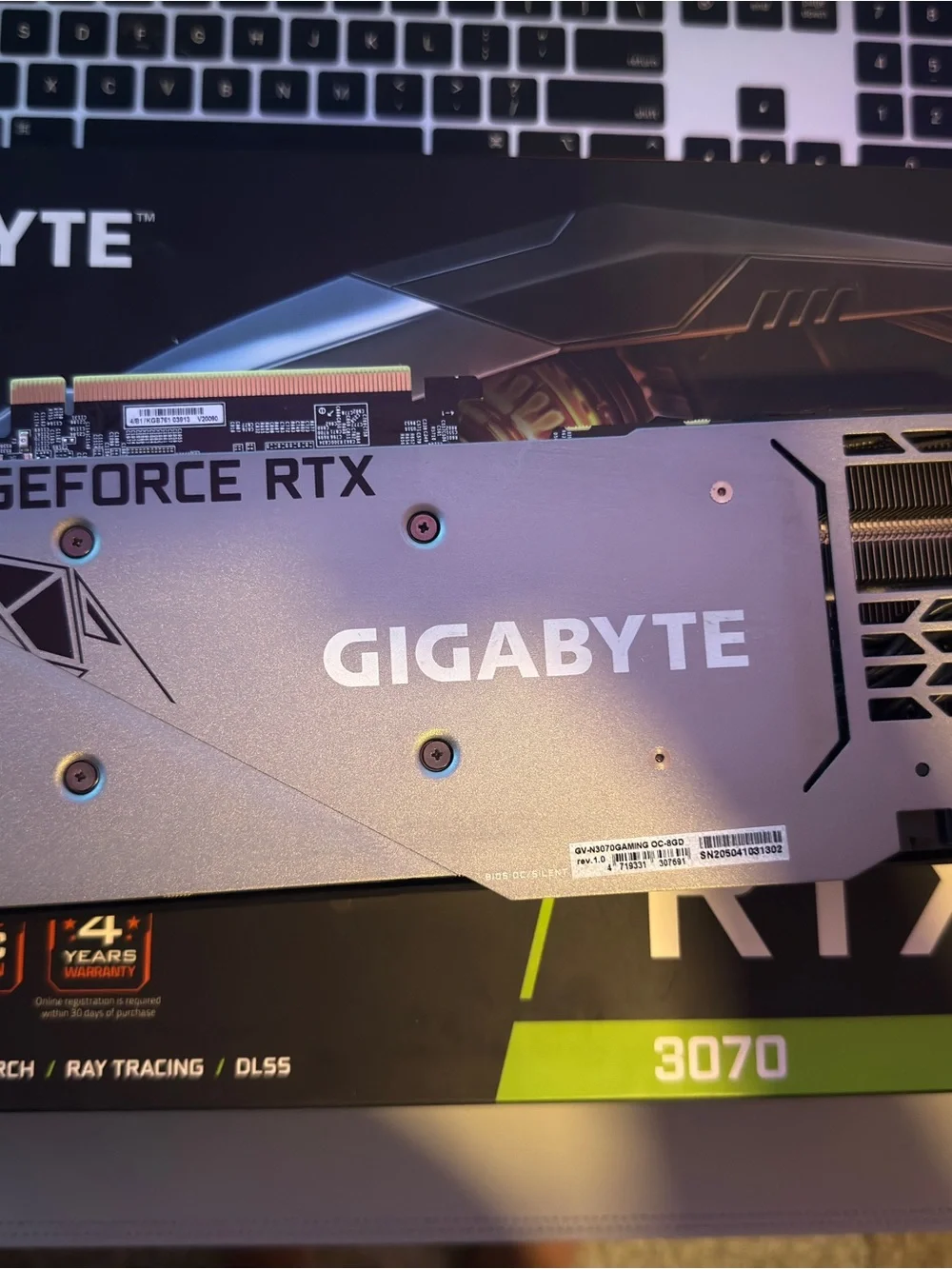 GIGABYTE GeForce RTX 3070 Graphics Card Box with Black and Orange Artwork